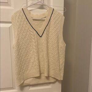 SHEIN Cream V-Neck Sweater Vest with Black Trim